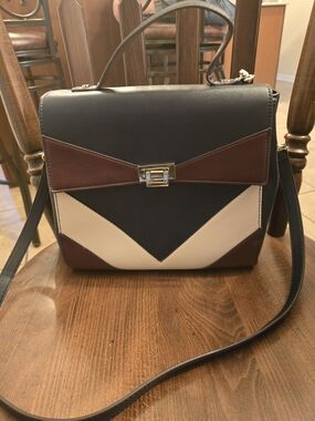 Structured Colorblock Top-Handle Crossbody Bag - Black, Brown, Cream